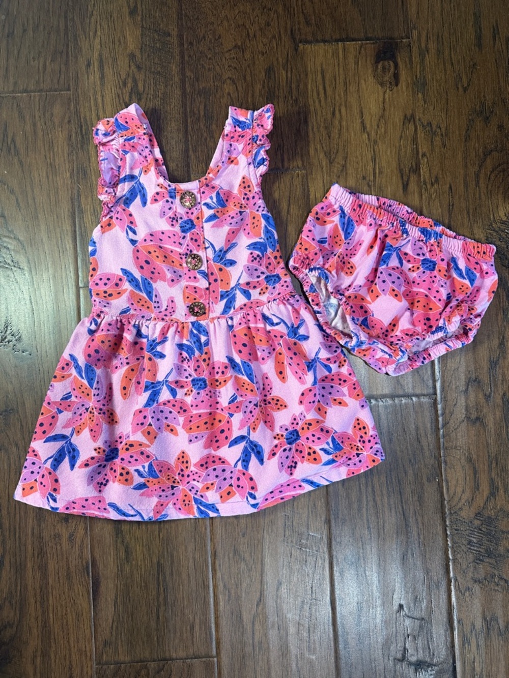 Vince Camuto Girls Pink Floral Matching Dress & Bloomer Set